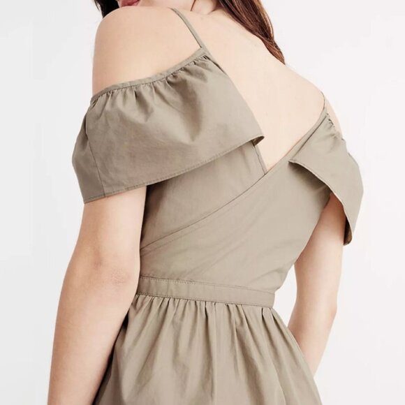 Madewell Khaki Cold-Shoulder Ruffle Dress 2 - Picture 2 of 4